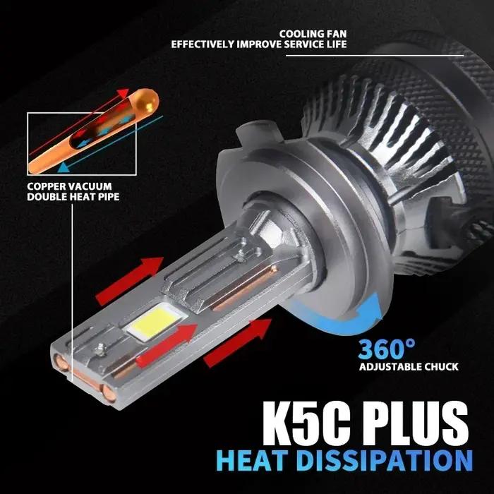 DAWNKNIGHT K5C PLUS 140W H7 ampoule LED 4300K LED H4 H11 HB3 9005 HB4 9006 K6C LED Double Tube de cu