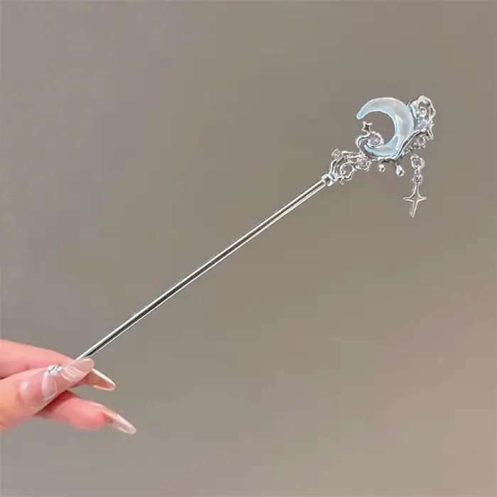 Ensemble d'épingles à cheveux en pierre de lune et étoile pour femmes, bâton de cheveux élégant en a