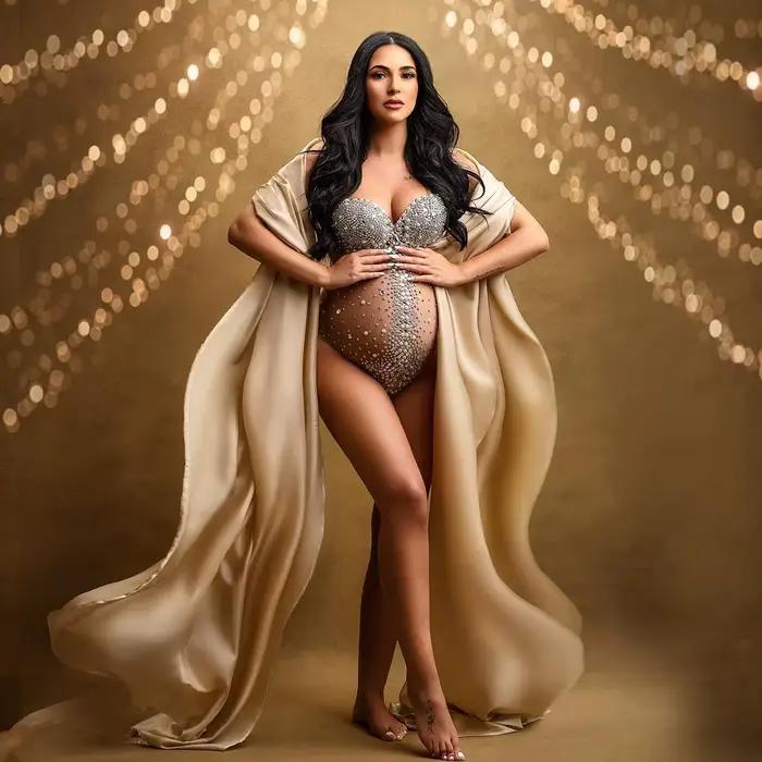Body déesse Sexy, accessoire de photographie de maternité, robe col en V, strass, perles, combinaiso