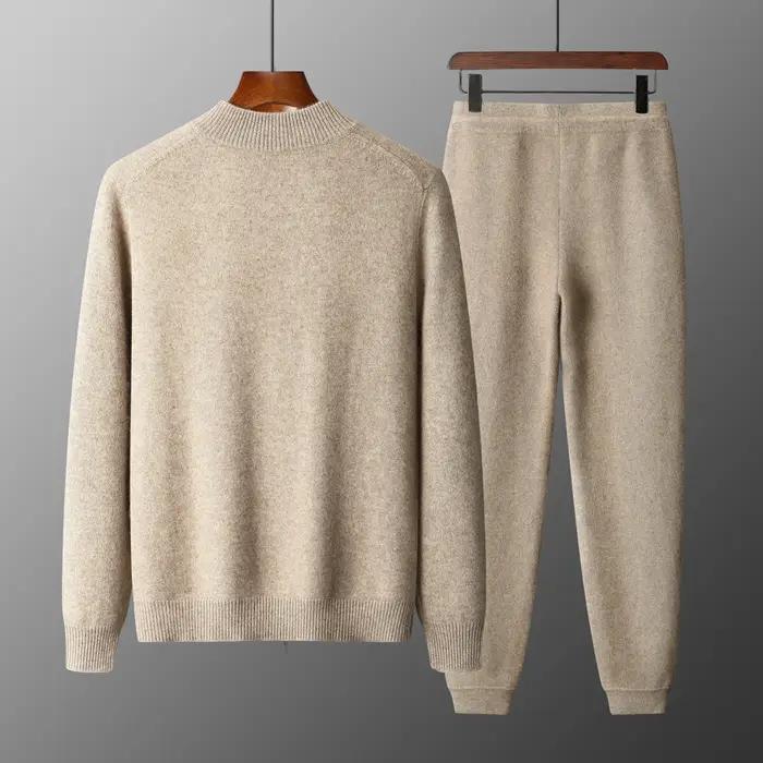 Cardigan pantalon en laine mérinos pour homme, pull en tricot, veste épaisse à fermeture éclair, pan