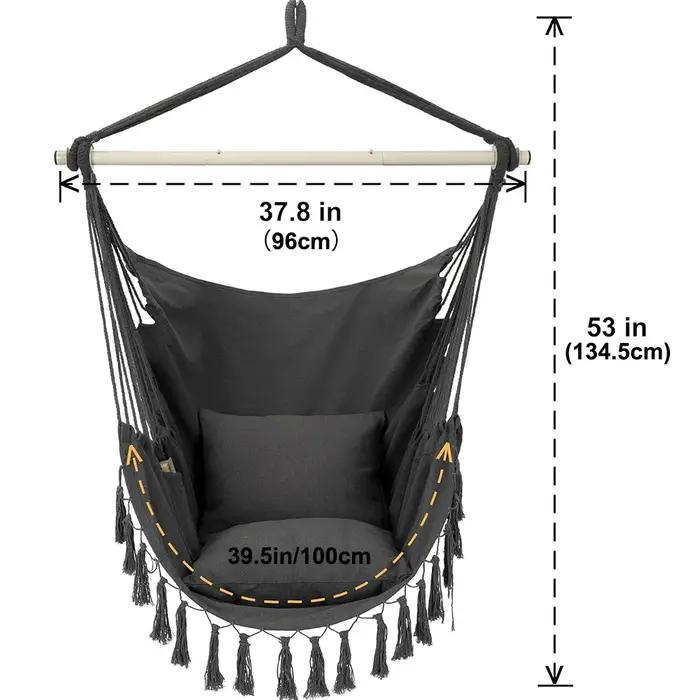Chaise suspendue en macramé avec 2 oreillers | Balançoire en corde de coton d'une capacité de 500