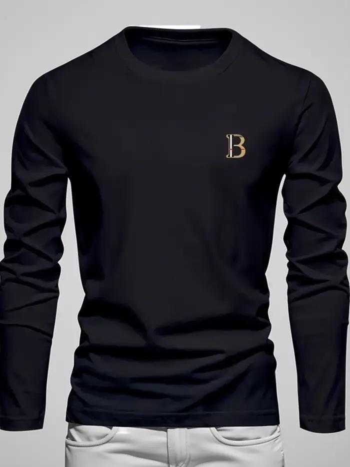 T-shirt à manches longues pour homme, 100% coton pur, ample et tendance, imprimé avec un motif de le