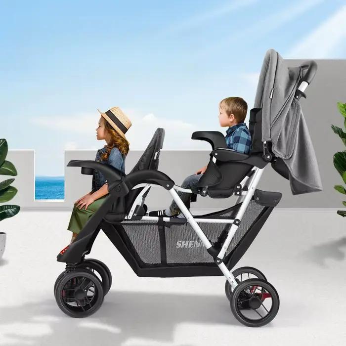 Poussette double légère pour bébé, peut s'asseoir ou s'allonger, siège avant et arrière pliable