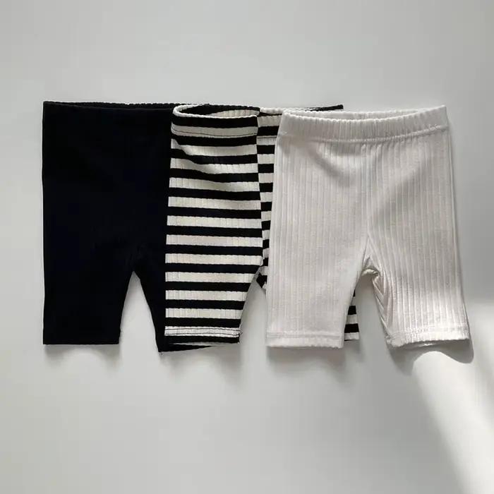 Pantalon en coton à rayures élastiques pour fille de 0 à 6 ans, vêtement pour enfant, couleur unie,