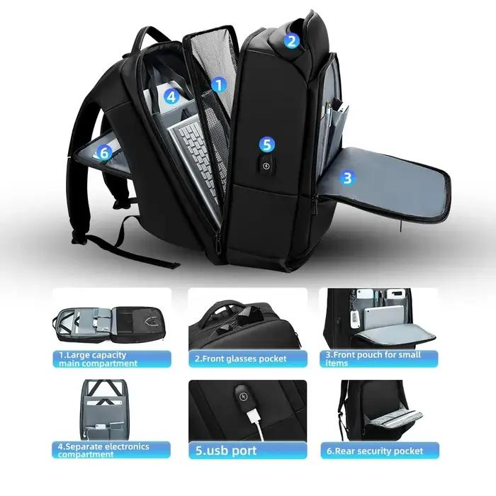 Sac à dos pour ordinateur portable de grande capacité pour hommes de 18 pouces, étanche, chargeur US