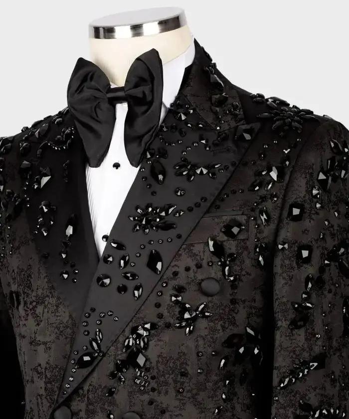 Costume moderne pour hommes, perles de cristal, 2 pièces, Blazer, pantalon, Double boutonnage, vêtem
