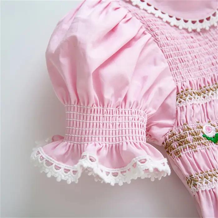 Pettigirl-robes d'été smockées pour filles, tenue princesse rose faite à la main, cadeau d'anniversa