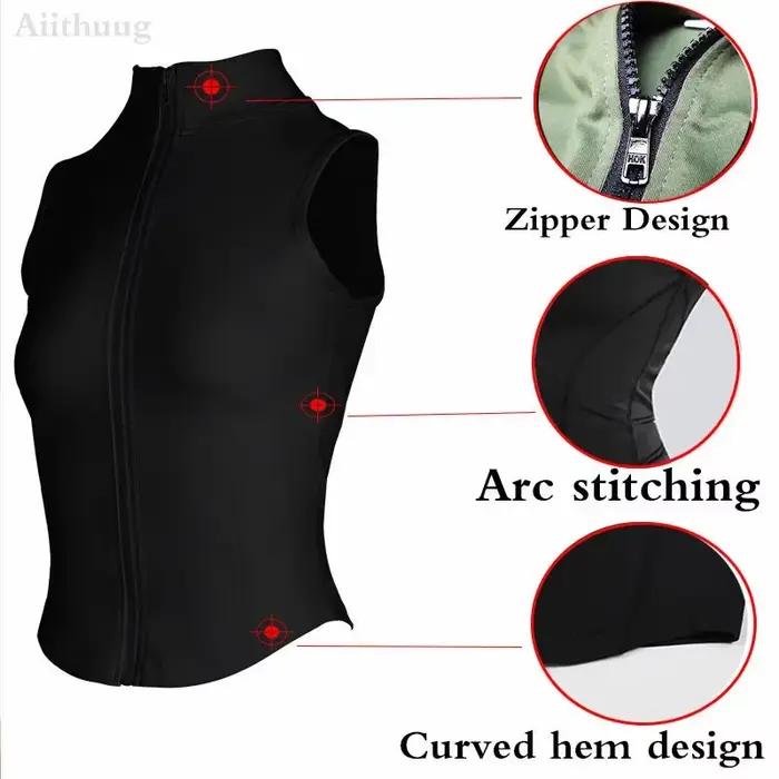 Aiithuug athlétique fermeture éclair Sweat gilet veste sans manches course dessus de Yoga col haut c