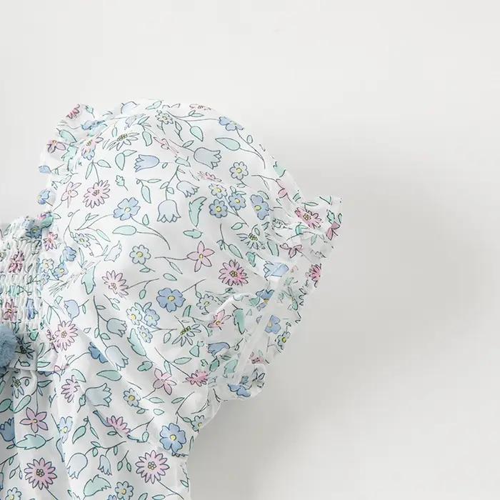 Strive MACBlue-Vêtements d'été à imprimé floral pour filles, manches à bulles, vêtements pour enfant