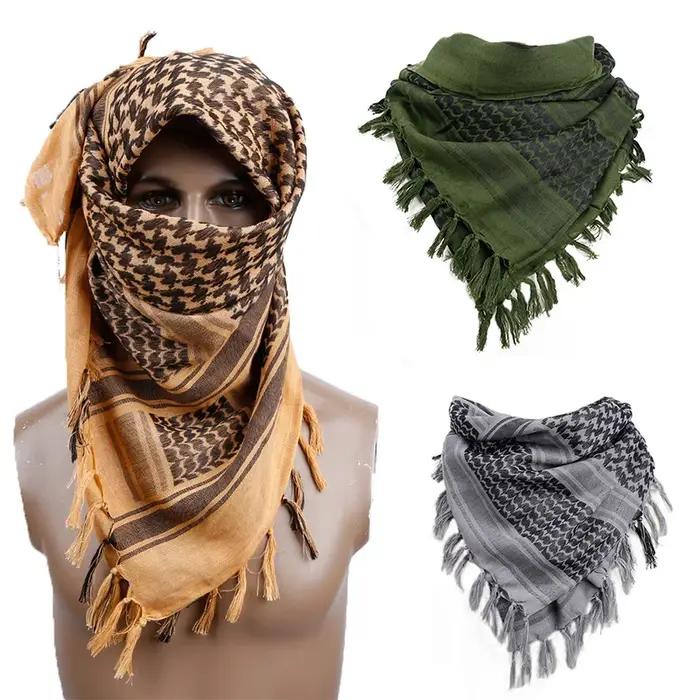 Foulard Keffiyeh Shemagh 110*110 cm, écharpe carrée du désert avec pompon pour la chasse, la randonn