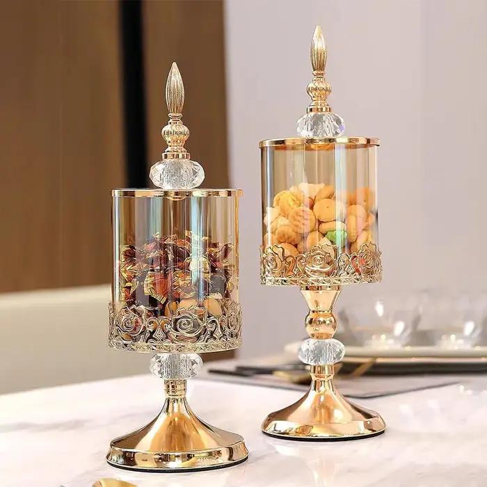 Pot de rangement en verre cristal de luxe léger avec couvercle, style européen et américain, pour ta