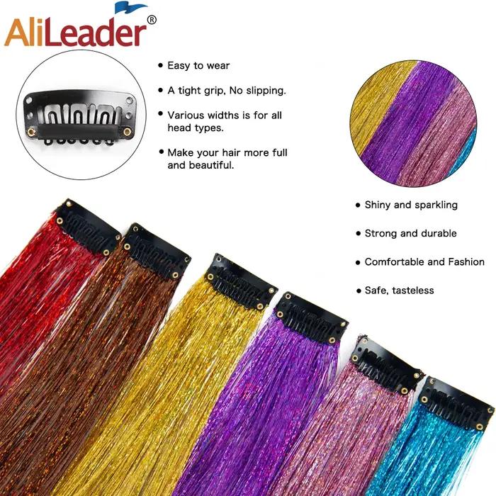 Réinitialisation d'extension de cheveux synthétiques brillants, kit de cheveux Tinsel, nickel é de p