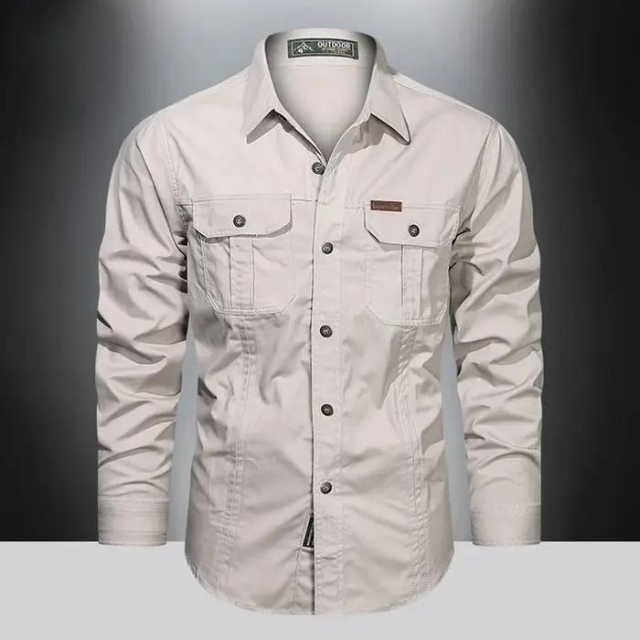 Chemise Cargo à manches longues pour hommes, chemises décontractées en coton, de haute qualité, surc