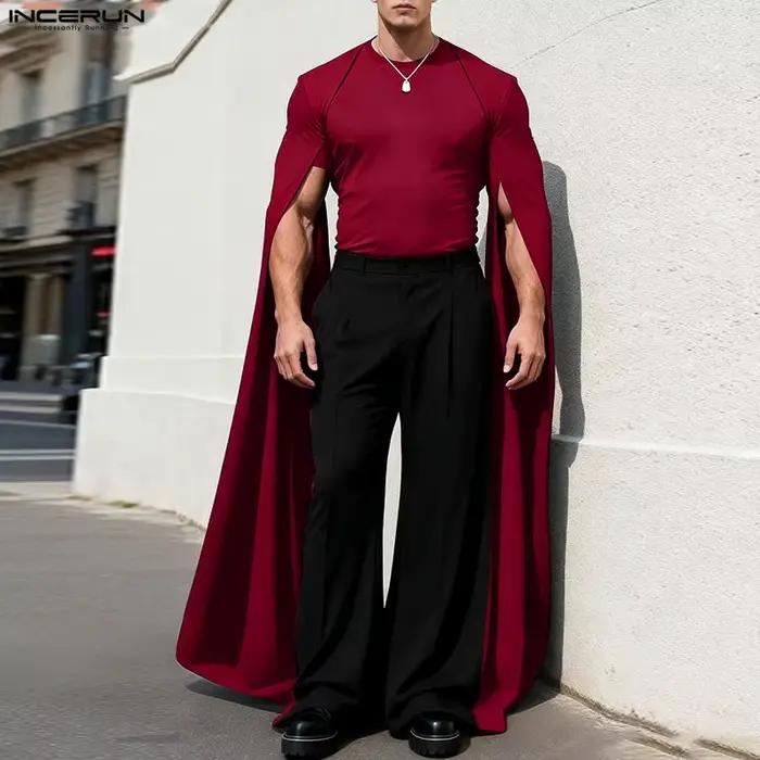 T-shirt homme INCERUN, coupe irrégulière, couleur unie, col rond, manches longues, décontracté, stre