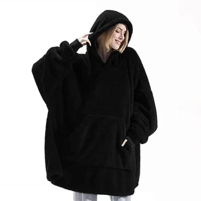 Couverture à capuche avec sourire double face pour hommes et femmes, grande poche, robe surdimension