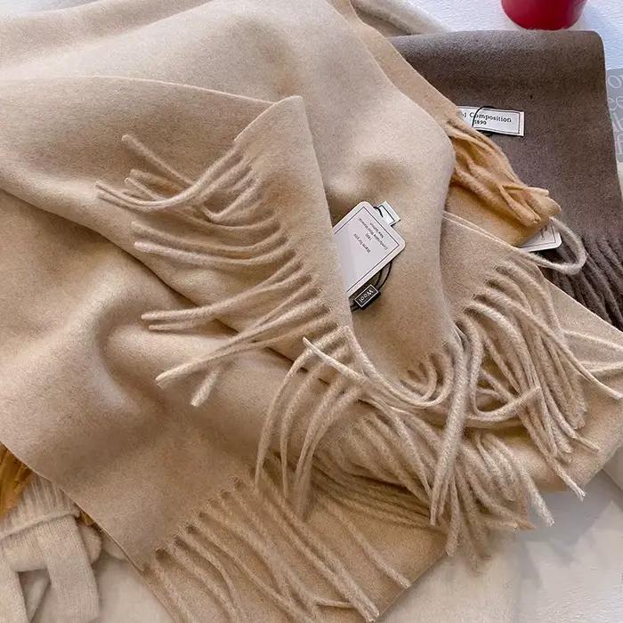 Foulard en laine pour femme, Long et chaud, en cachemire, Hijab, solide, châle enveloppant, Pashmina