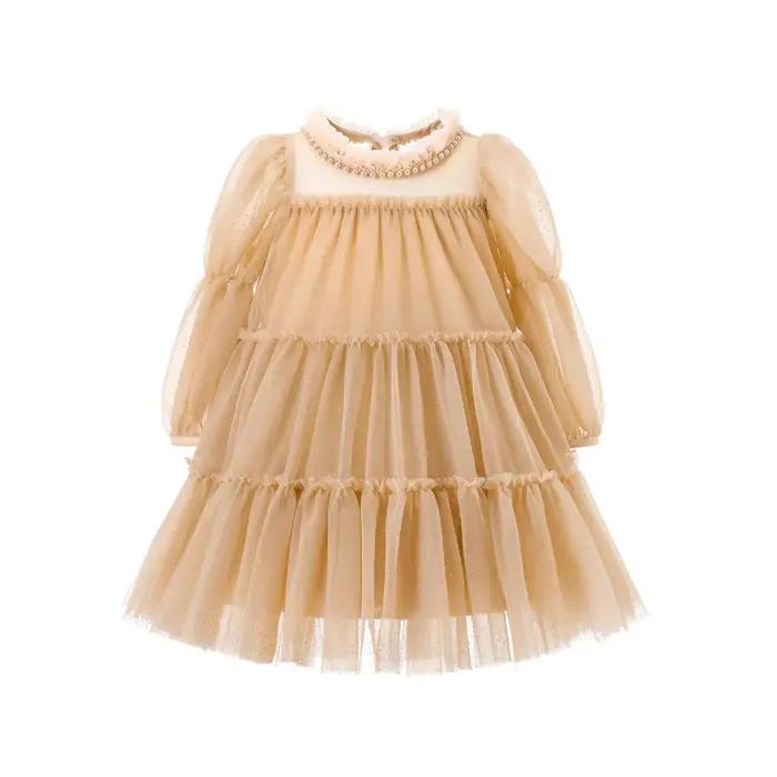 Robe de princesse pour filles de 3 4 5 6 7 ans, col rond, manches longues, robe de soirée pour bébé