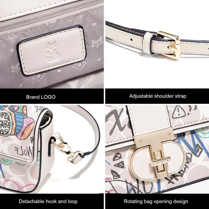 Sac à bandoulière chic en cuir PU FOXER, sac à main graffiti pour femme, sac à bandoulière tendance