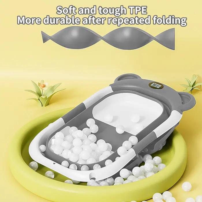 Baignoire pliable avec thermomètre intégré, support antidérapant, matériaux durables, tapis de bain