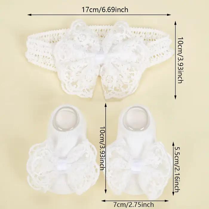 3 pièces/ensemble crème dentelle bébé bandeaux et chaussettes nouveau-né princesse filles large stra