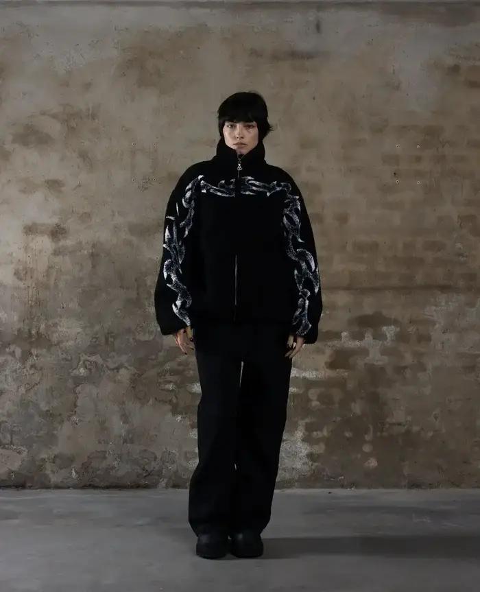 Veste à col droit avec fermeture éclair pour homme et femme, streetwear, cool, imprimé graphique, ré