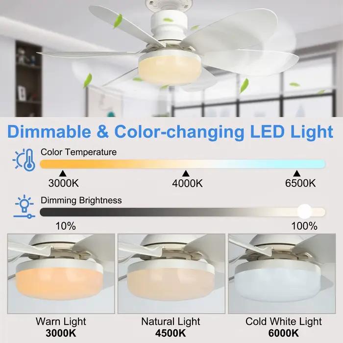 Lampe de ventilateur à prise avec télécommande, petit ventilateur de plafond de 20,5 pouces avec LED