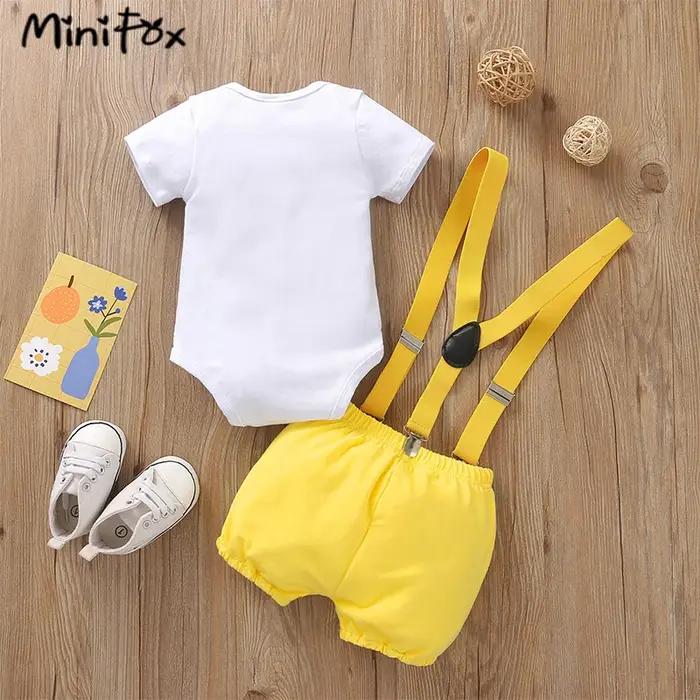 Tenue anniversaire 1 an bébé garçon MiniFox body et short à bretelles numéro 1 imprimé pour célébration et photos souvenir