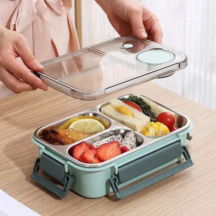 Boîte à déjeuner en acier inoxydable 304 avec vaisselle pour adultes et enfants, récipient à déjeune