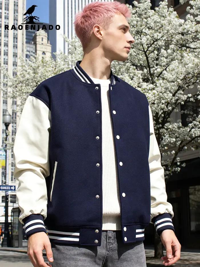 Veste universitaire pour homme, manches en simili cuir, style classique Letterman, veste bomber, ves