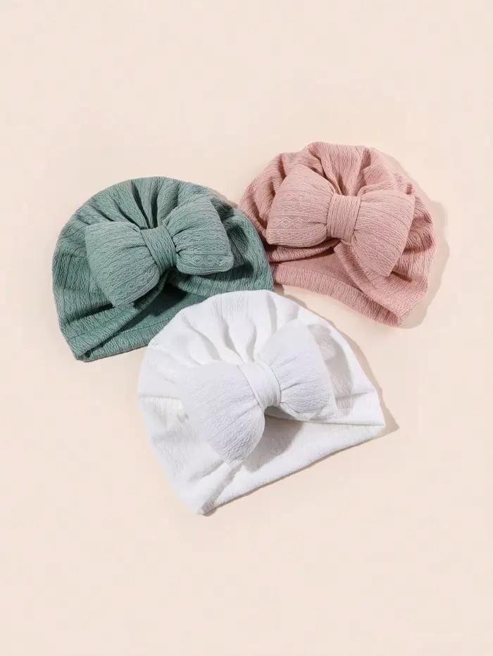 3 pièces/ensemble joli nœud papillon tricoté bébé chapeau mignon couleur unie bébé filles garçons ch