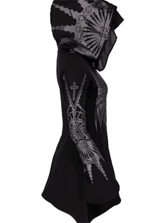 Street Goth Style Punk noir Long haut à capuche Harajuku rétro foncé Grunge Y2K imprimer sweats 2022 nouveau automne hiv