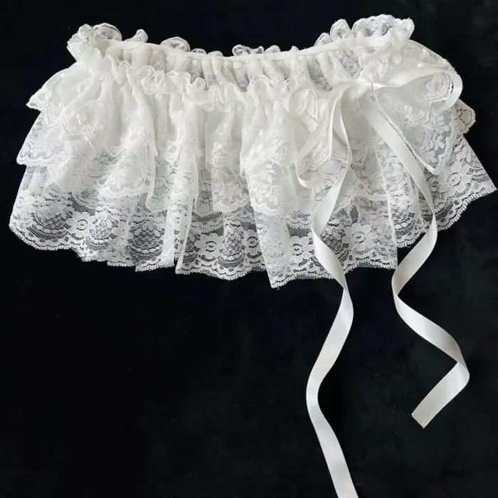 Jupe irrégulière en dentelle pour femmes, mode coréenne, rideau à fleurs blanches, maille, demi-corp