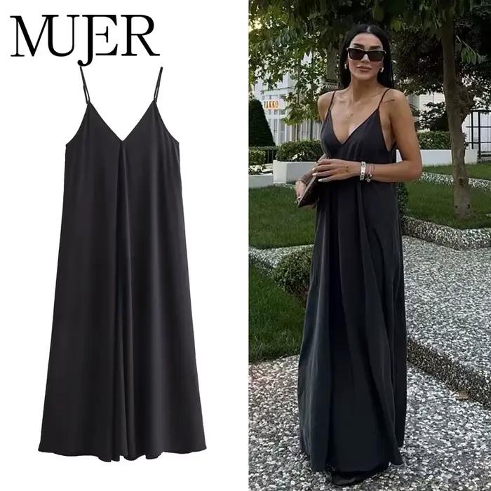 MUJER noir Slip longues robes pour femmes rouge drapé robe d'été femme 2025 Sexy dos nu Maxi robe fe