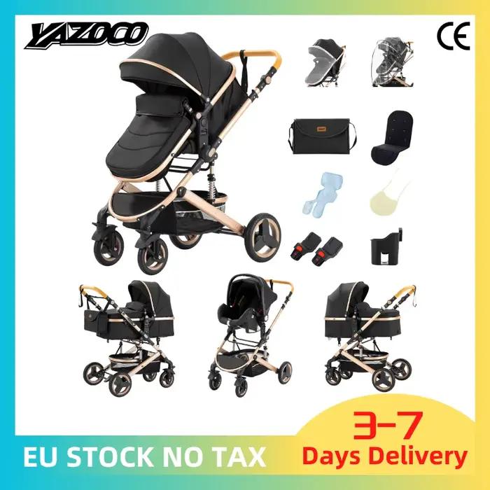 Poussette 3-en-1 pour bébé, compacte, tout-terrain, haute position, 4 roues, capacité 0-36 kg, pliab
