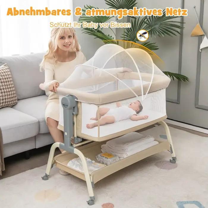 Lit bébé 4-en-1 avec moustiquaire, berceau d'appoint, lit bébé et berceau de voyage avec matelas, 6