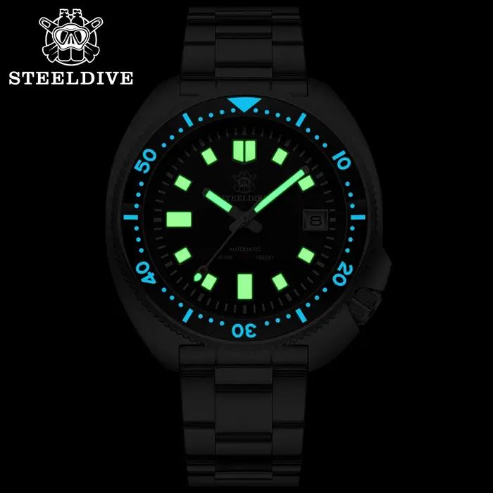Montre de plongée pour homme SD1970 Steeldive, cadran Sunray, bracelet à fermoir fraisé, boîtier de
