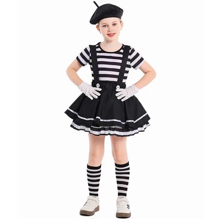 Costume de clown mime pour filles, tenue amusante pour spectacles, festivals, célébrations et théâtr