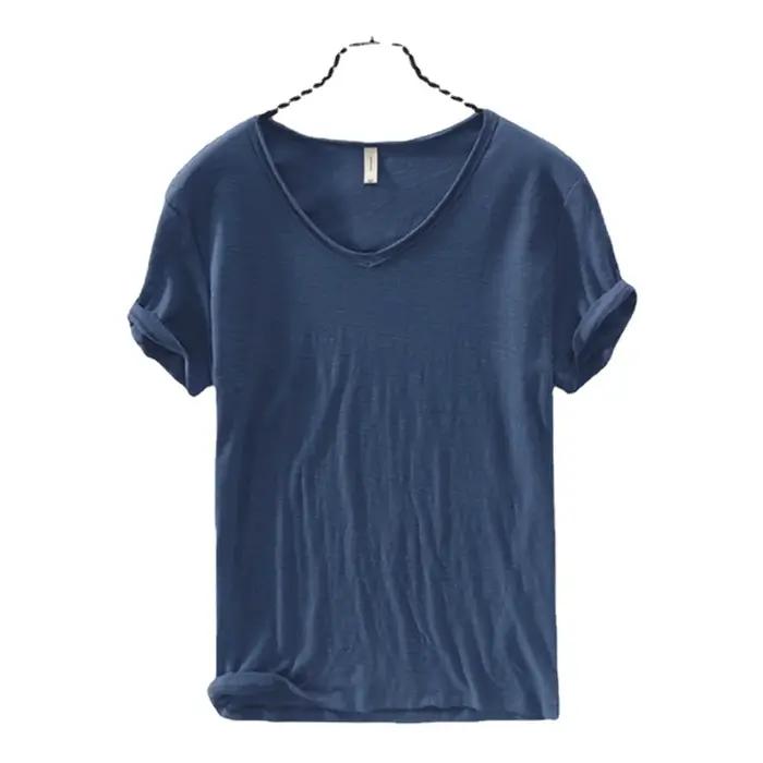 Nouveaux hommes T-Shirt couleur Pure col en V à manches courtes hauts T-Shirts hommes T-Shirt 10 cou