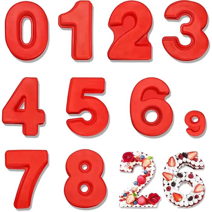 LMETJMA 10 pouces 3D grand nombre moule à gâteau 0-9 moules à gâteaux en Silicone numérique formes d