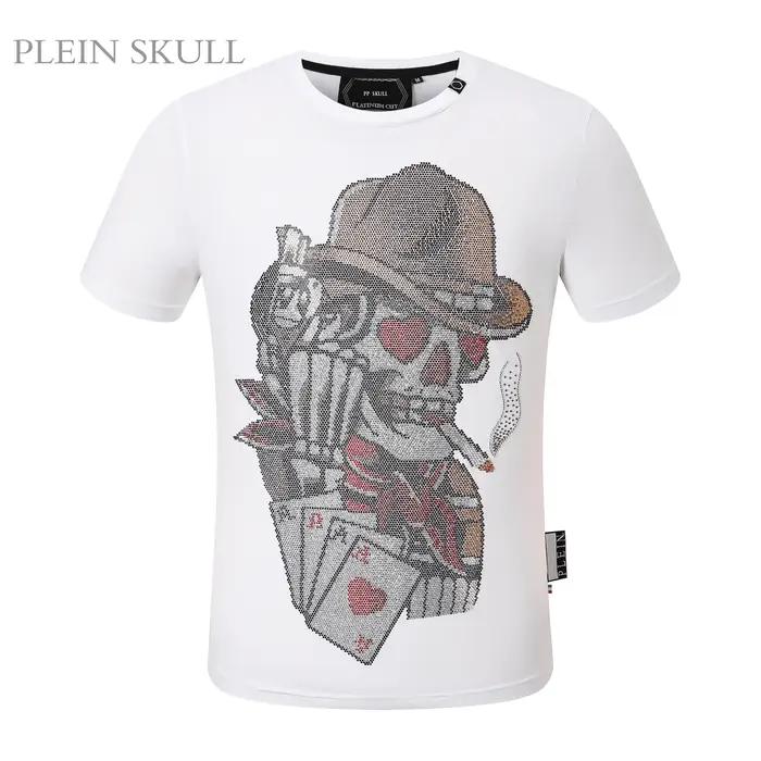 T-shirt PLEIN SKULL de luxe léger à col rond, estampé à chaud, style Hip Hop, streetwear, manches co