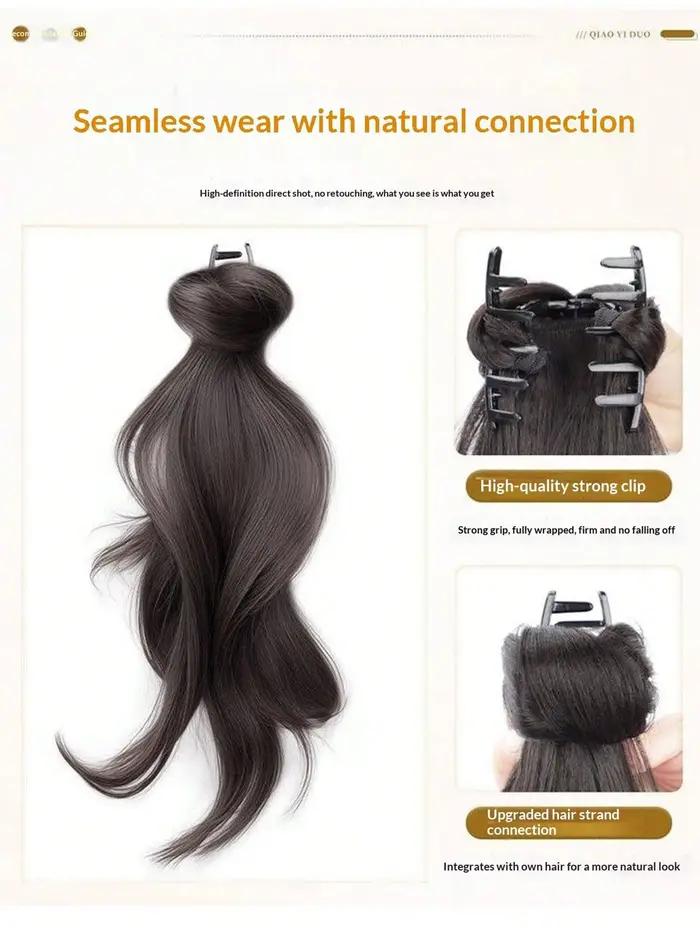 Perruque synthétique de 12 pouces, longue et droite, avec clip, extensions de cheveux en queue de ch