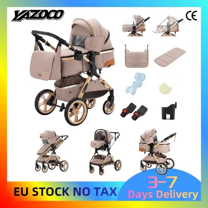 Poussette 3 en 1 pliable voyage avec siège surélevé - Cadre aluminium pour nouveau-né portable compacte