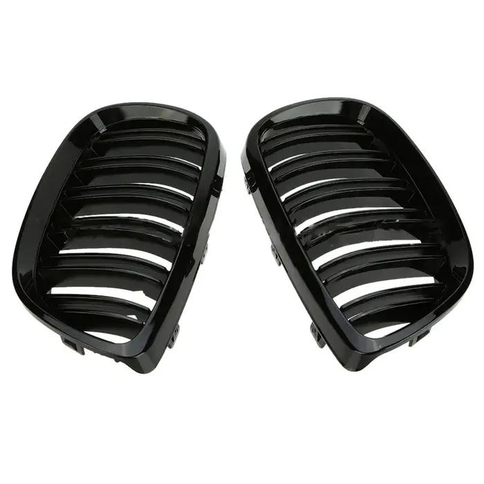 Grille de course noire brillante à double ligne, grilles de pare-chocs avant de voiture, rein pour B