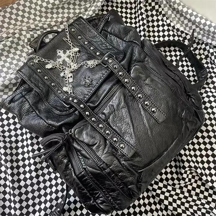 Grunge Rivet noir Y2k sac à dos femmes gothique sous-culture Punk croix noir Mochila dames Vintage H