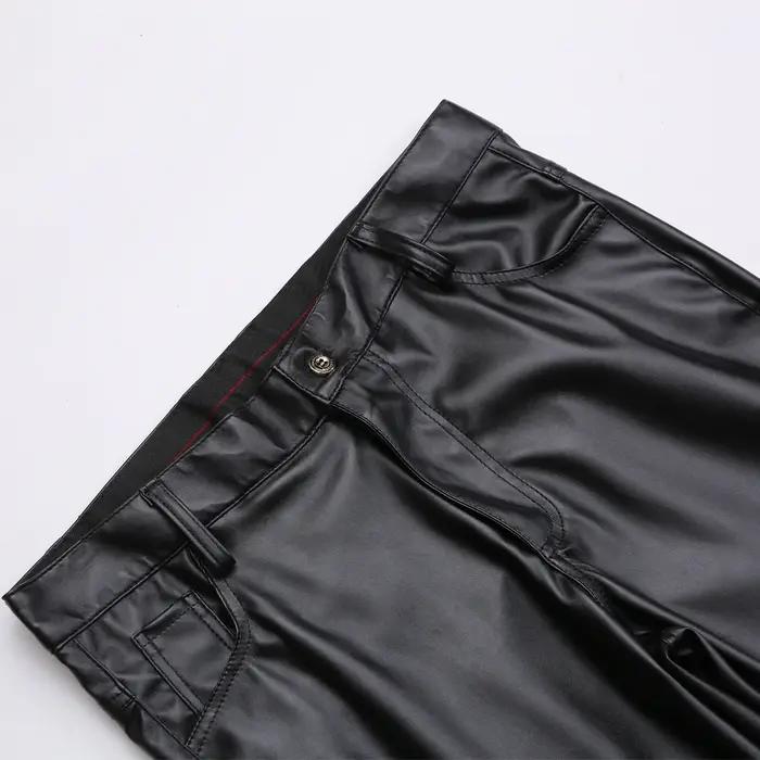 Pantalon en cuir pour hommes, coupe slim, élastique, mode, pantalon de motard en cuir PU, pantalon d