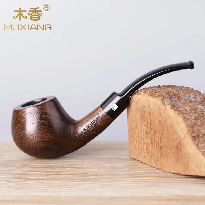 Pipe en bois d'ébène de style classique avec embout buccal en acrylique courbé, adaptée aux filtres