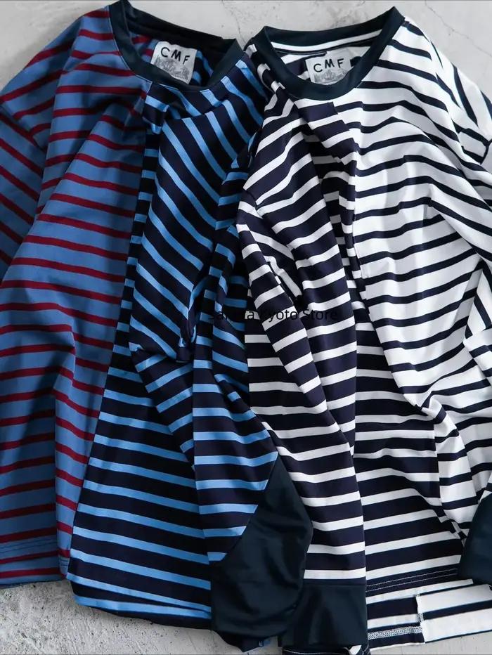 CMF 24SS OUTDOOR T-shirt ample à manches longues rayé patchwork fonctionnel