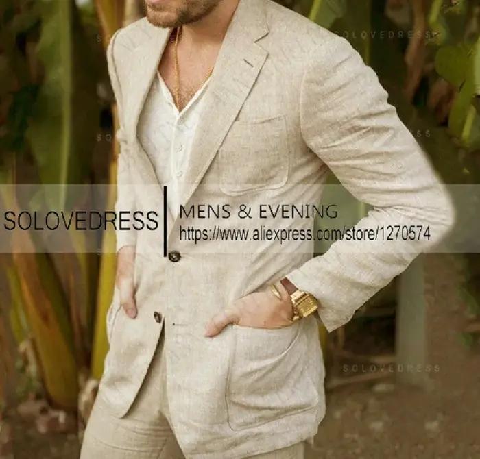 Blazer décontracté en lin imbibé pour homme, pantalon de fête classique, tenues de vacances et de vo