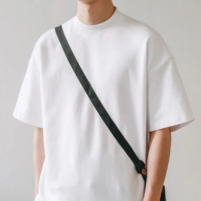 T-shirts à col petit hommes 350gsm coton couleur unie homme T-shirt à manches courtes printemps été