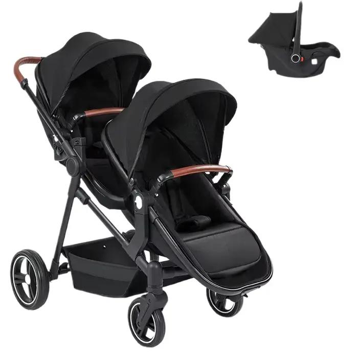 NOUVEAU Poussettes jumelées ultra-légères, poussettes multifonctions avec sièges auto, 3-en-1 pliabl
